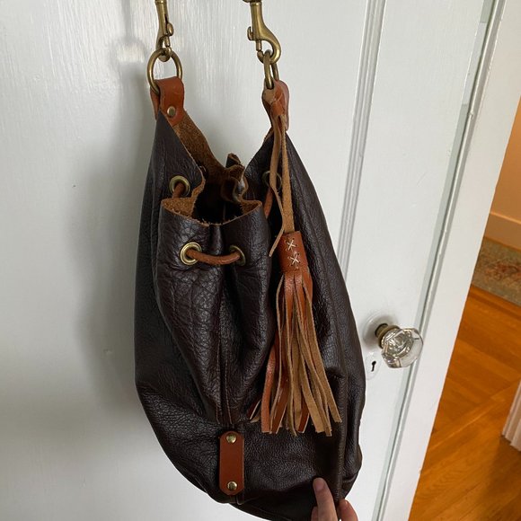 Handmade Leather Drawstring Bucket Bag - Picture 5 of 5